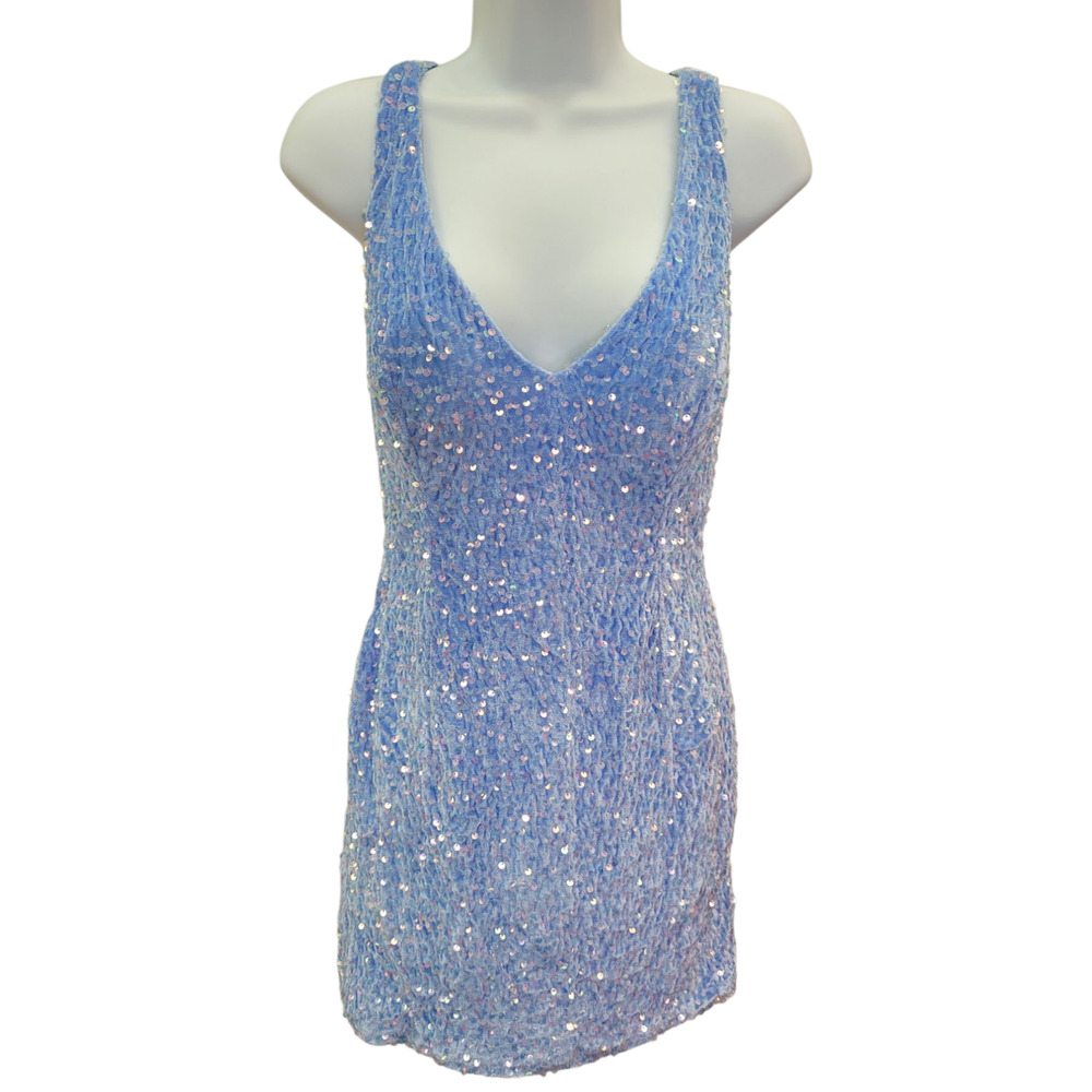 Women's Short Icy Blue Sequin Dress
